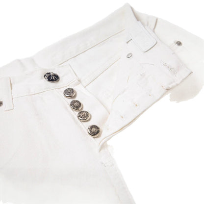White Washed Jeans with Chrome Hearts Leather Cross Embroidery Couple Loose Fit Denim Fashion