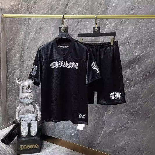 New Cross Border Chrome Hearts T Shirt Sanskrit Crew Neck T Shirt Hockey Jersey Set