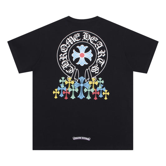 Chrome Hearts Colorful Cross Print Vintage Washed Cotton Unisex Streetwear T Shirt