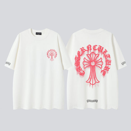 Chrome Hearts Summer Heavy Work Washed Vintage Short Sleeve T Shirt Unisex Casual Streetwear