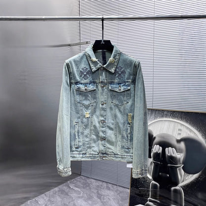 Chrome Hearts Embroidered Distressed Denim Jacket for Men Women