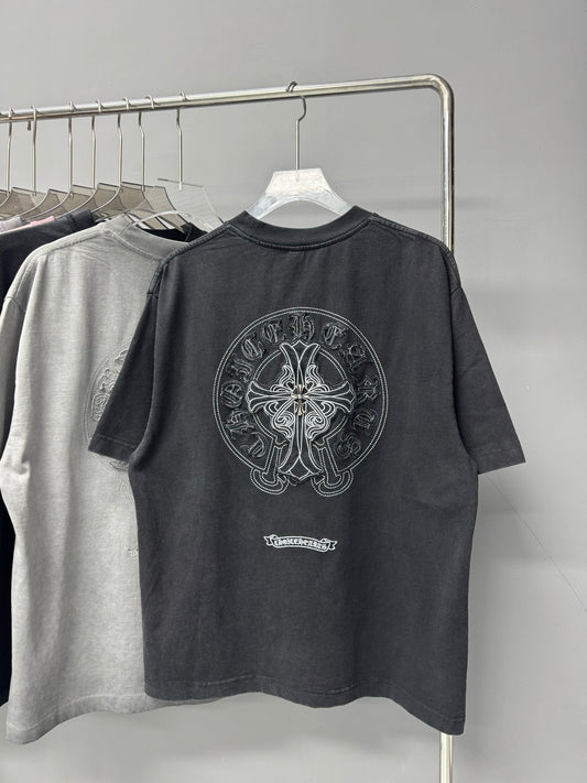 Chrome Hearts Unisex Vintage Washed Short Sleeve T-Shirt Heavy Duty Summer