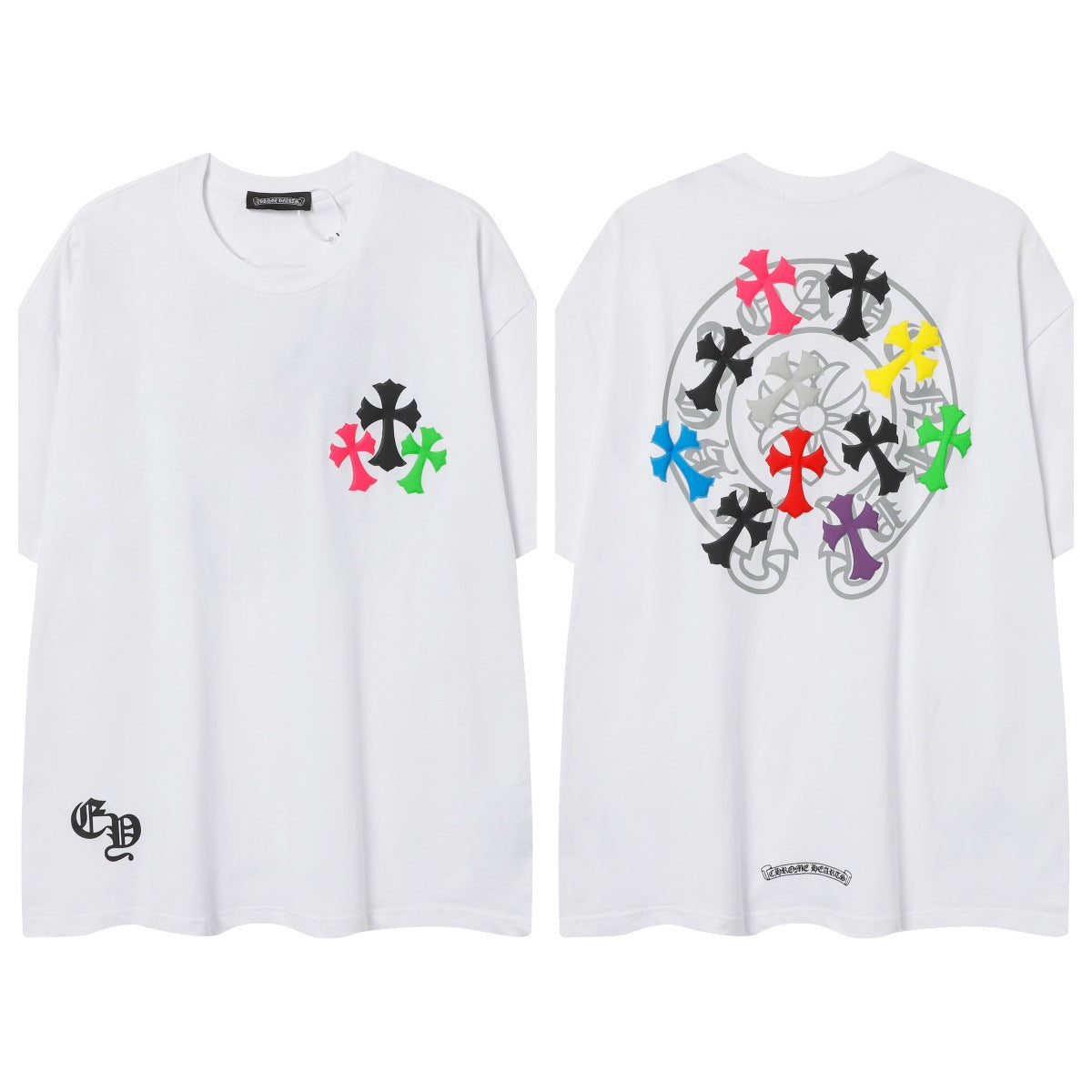 Chrome Hearts Cross Color Patch Print Short Sleeve T Shirt High Quality Street Fashion