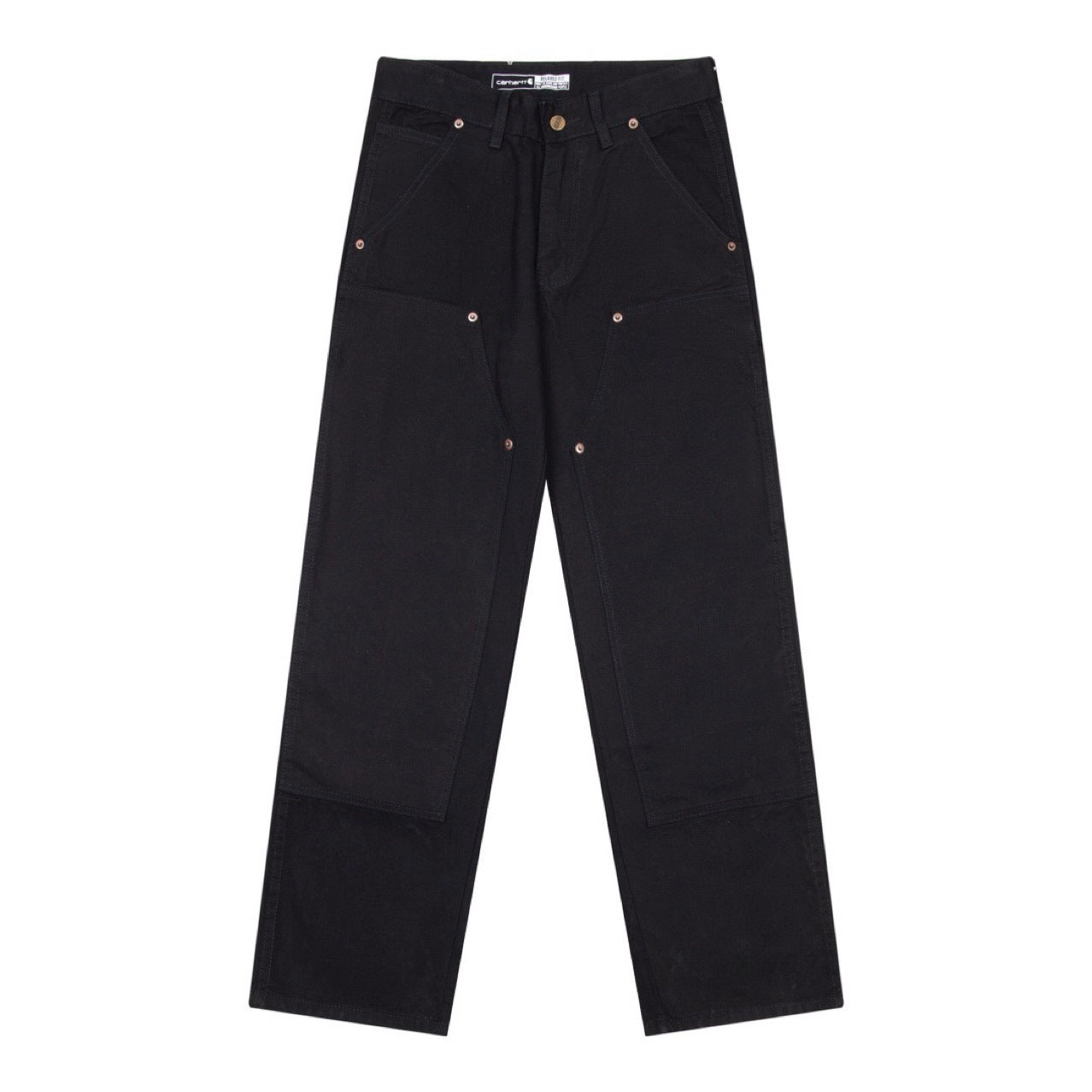Carhartt Black Washed Double Knee Canvas Jeans with Metal Buckle Decor and Large Pockets Unisex Work Pants