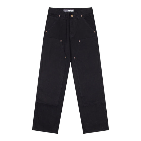 Carhartt Black Washed Double Knee Canvas Jeans with Metal Buckle Decor and Large Pockets Unisex Work Pants