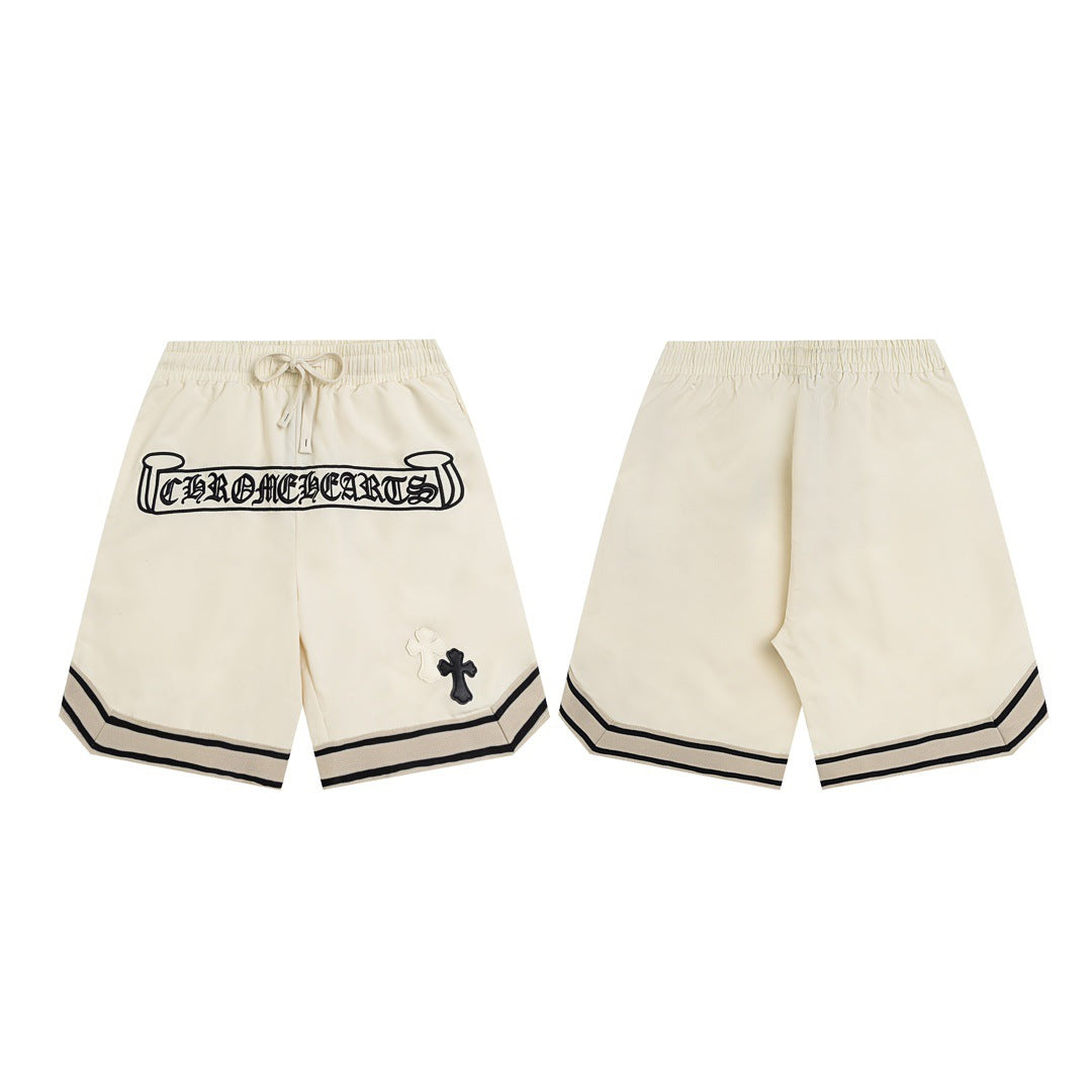 CH Summer New Cross Leather Patch Embroidered Cargo Shorts American High Street Style