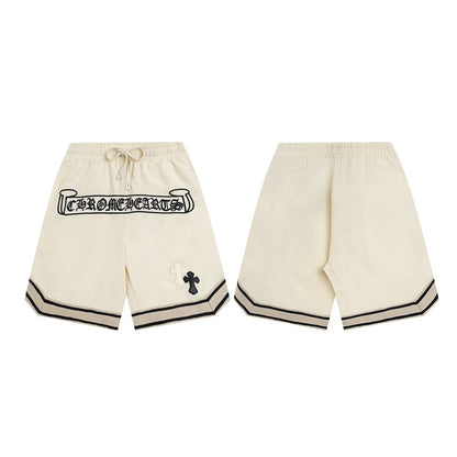 CH Summer New Cross Leather Patch Embroidered Cargo Shorts American High Street Style