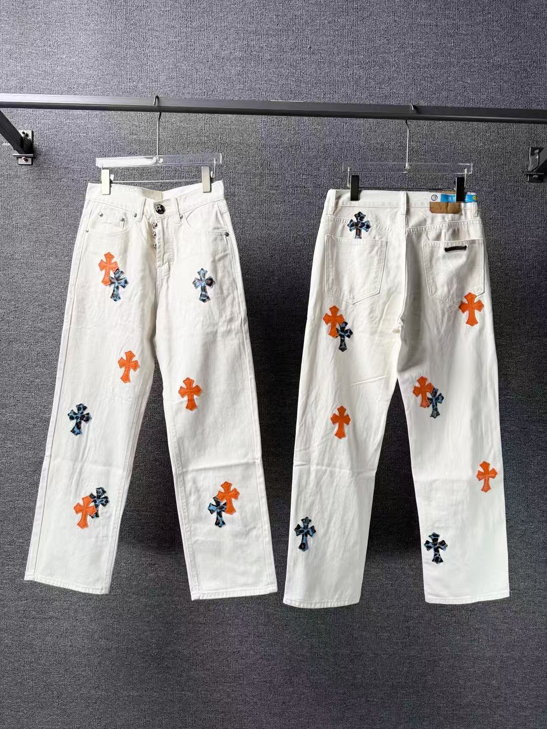 Chrome Hearts Cross Patchwork Distressed Jeans High Street Fashion for Men Women