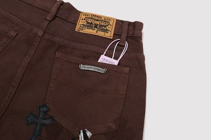 Chrome Hearts Cross Patch Washed Denim Jeans Loose Straight Leg Pants for Men and Women Streetwear Couple Spring Autumn