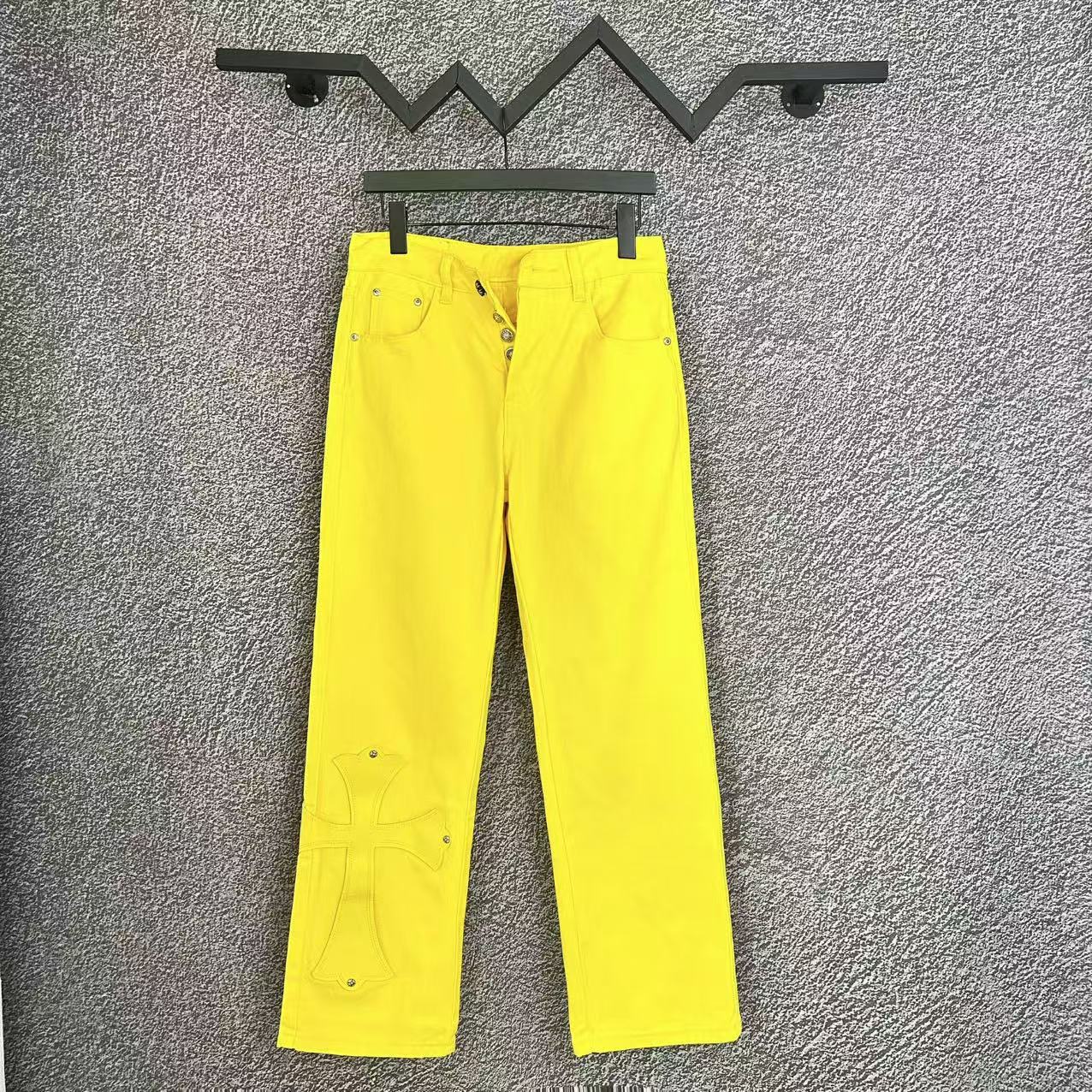 Chrome Hearts Cross Leather Patch Washed Denim Jeans Streetwear Loose Fit Couple Pants