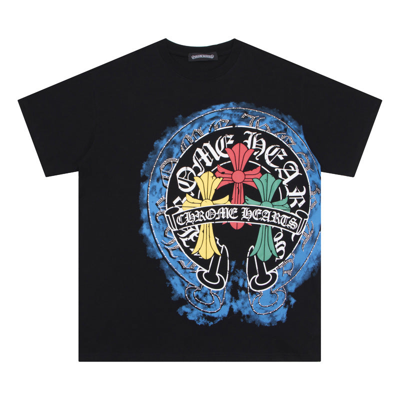 Chrome Hearts Colorful Cross Print Short Sleeve T Shirt Unisex Streetwear Fashion Trendy Tee