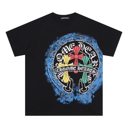 Chrome Hearts Colorful Cross Print Short Sleeve T Shirt Unisex Streetwear Fashion Trendy Tee