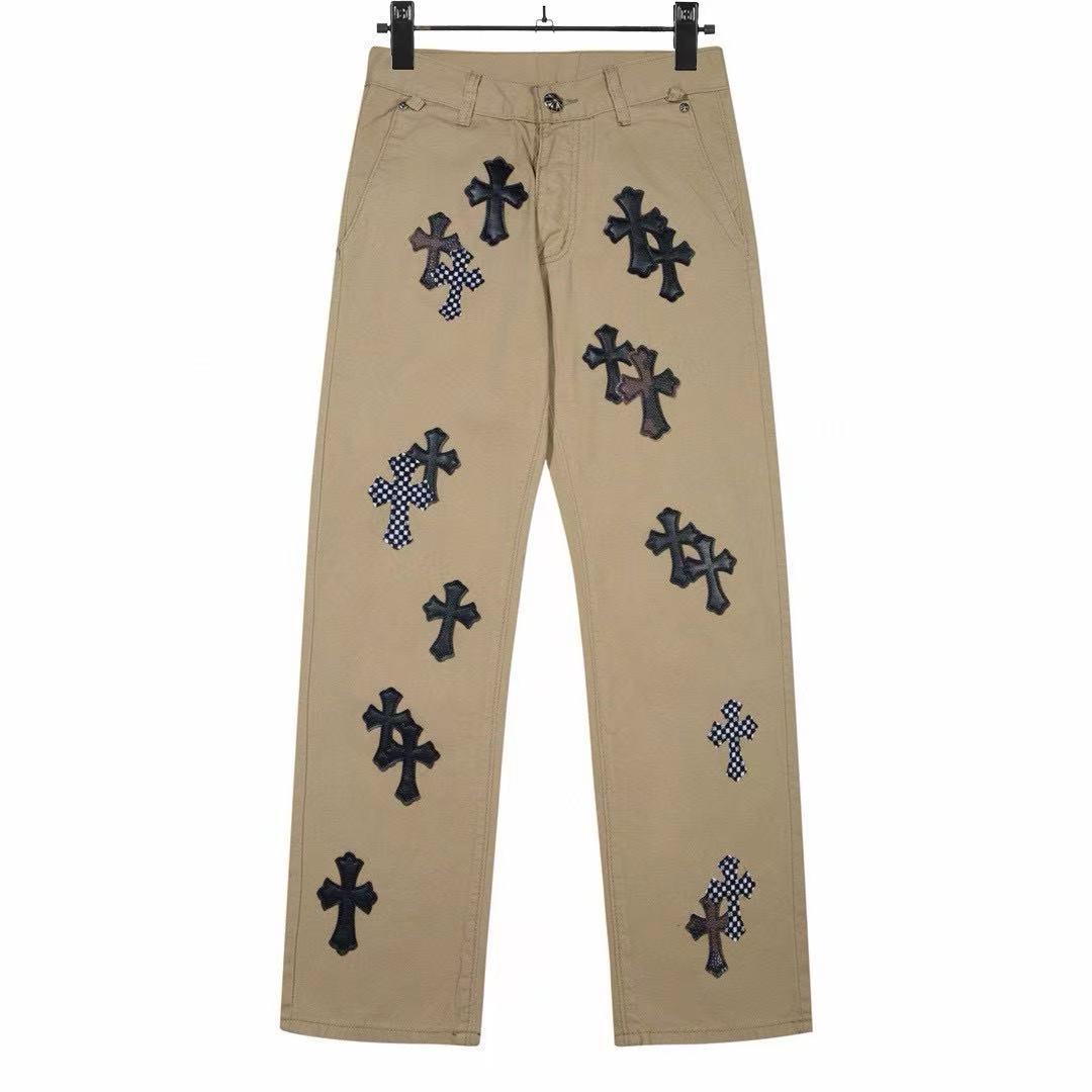 American High Street Gothic Cross Patch Unisex Loose Fit Washed Denim Jeans