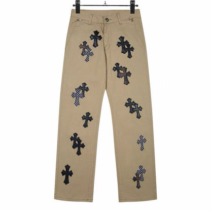 American High Street Gothic Cross Patch Unisex Loose Fit Washed Denim Jeans