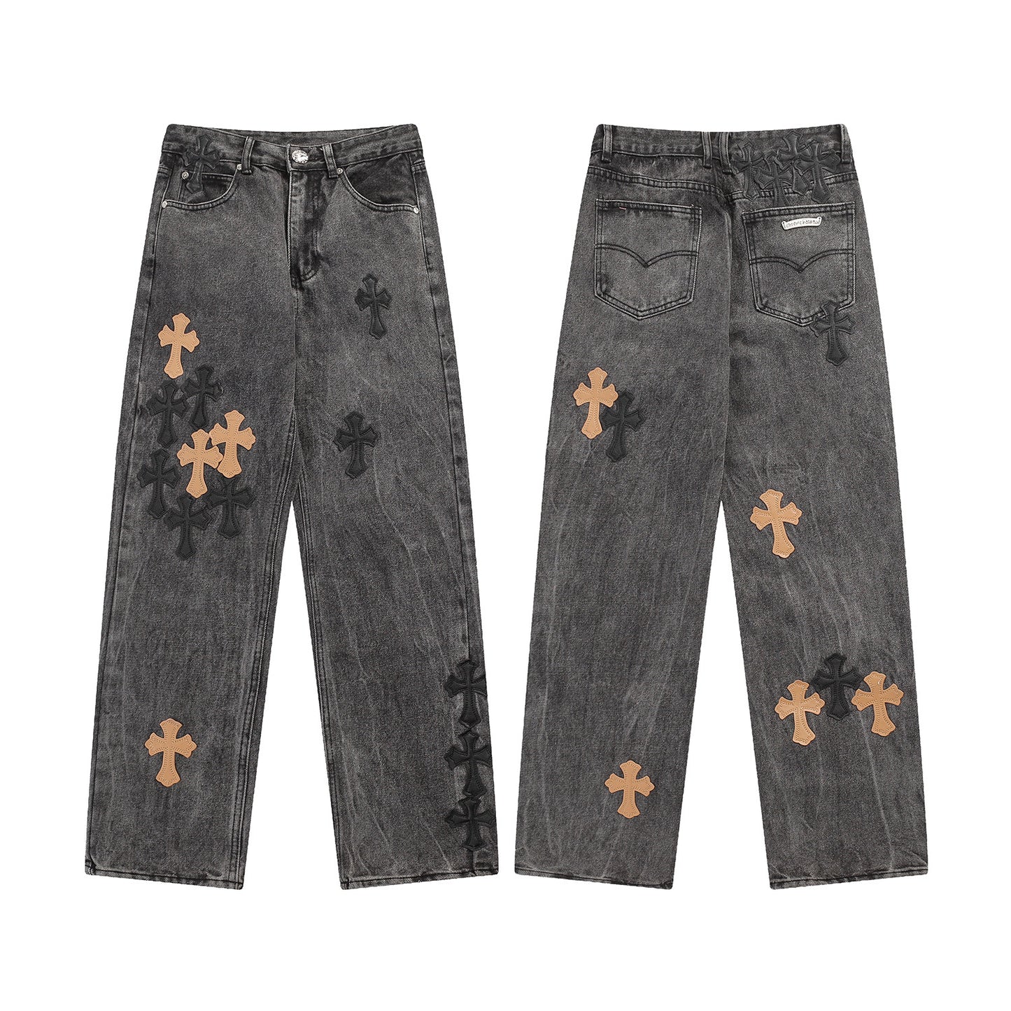 Vintage Cross CH Chrome Hearts Embroidered Washed Denim Jeans Unisex Loose Fit Street Fashion