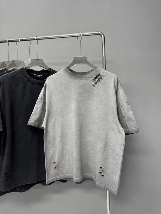 Chrome Hearts Summer New Heavy Washed Vintage Short Sleeve T Shirt Men Women Casual Tee
