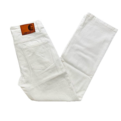 Trendy Carhartt Japanese Style Washed Straight Leg Jeans Spring Summer Casual White Denim Pants Simple and Fashionable