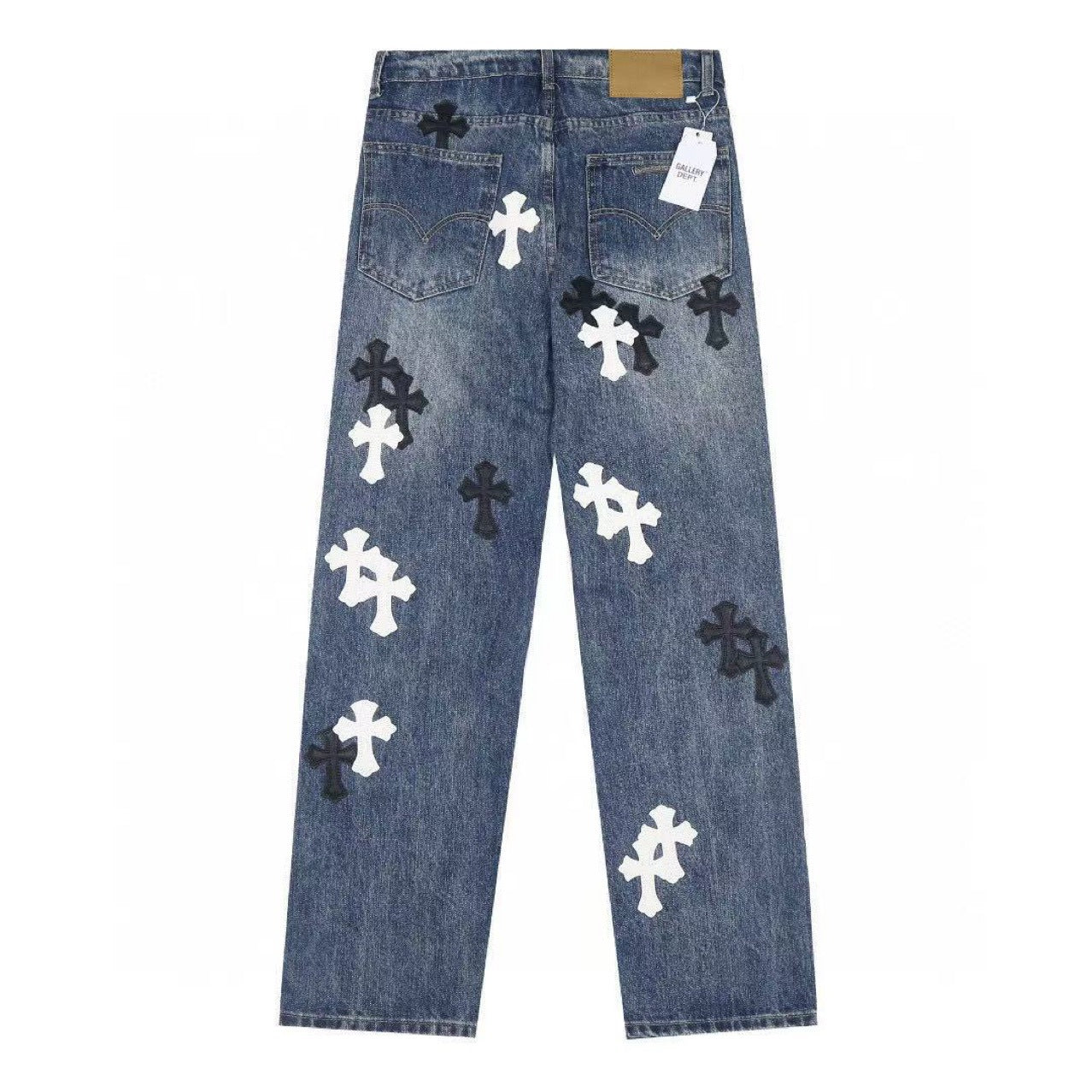 Chrome Hearts Jeans Washed Denim with Cross Leather Design for Men Women