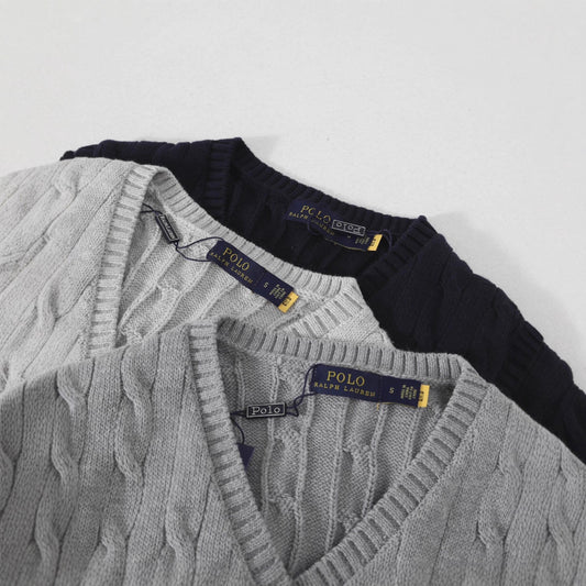 Ralph Lauren Vest Embroidered Pony Cable Knit V Neck Solid Color Sleeveless Sweater Men Women