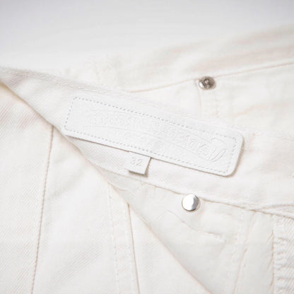 White Washed Jeans with Chrome Hearts Leather Cross Embroidery Couple Loose Fit Denim Fashion