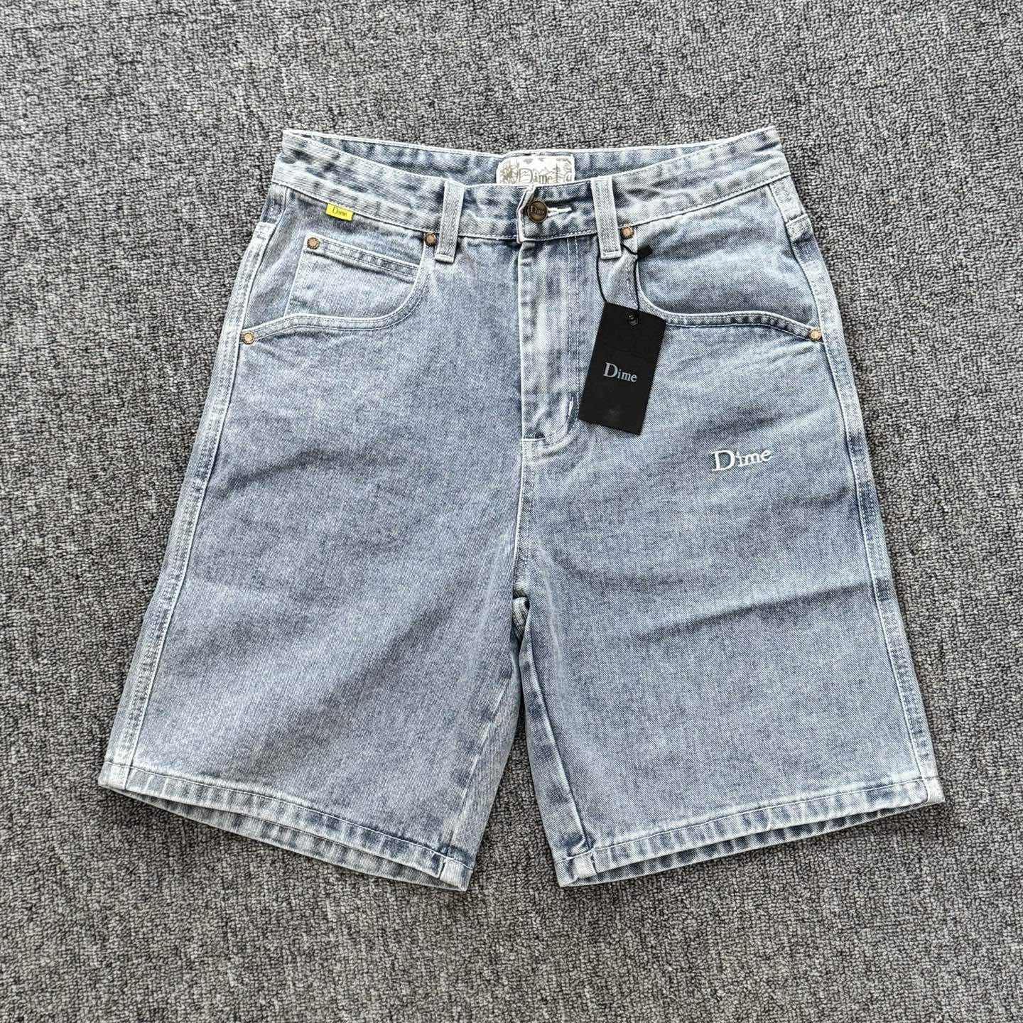 Dime Loose Straight Leg Denim Shorts Vintage American Retro Embroidery Summer Casual Mid Length