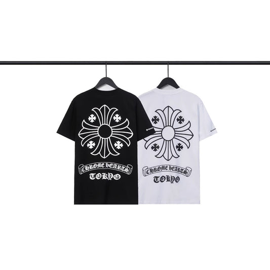 Chrome Hearts Scroll Cross Graphic Tee Collection Loose Fit Round Neck Short Sleeve Cotton T Shirt