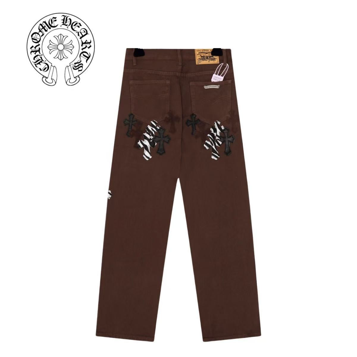 Chrome Hearts Cross Patch Washed Denim Jeans Loose Straight Leg Pants for Men and Women Streetwear Couple Spring Autumn