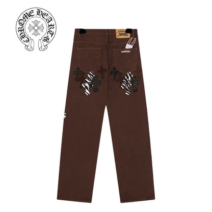 Chrome Hearts Cross Patch Washed Denim Jeans Loose Straight Leg Pants for Men and Women Streetwear Couple Spring Autumn