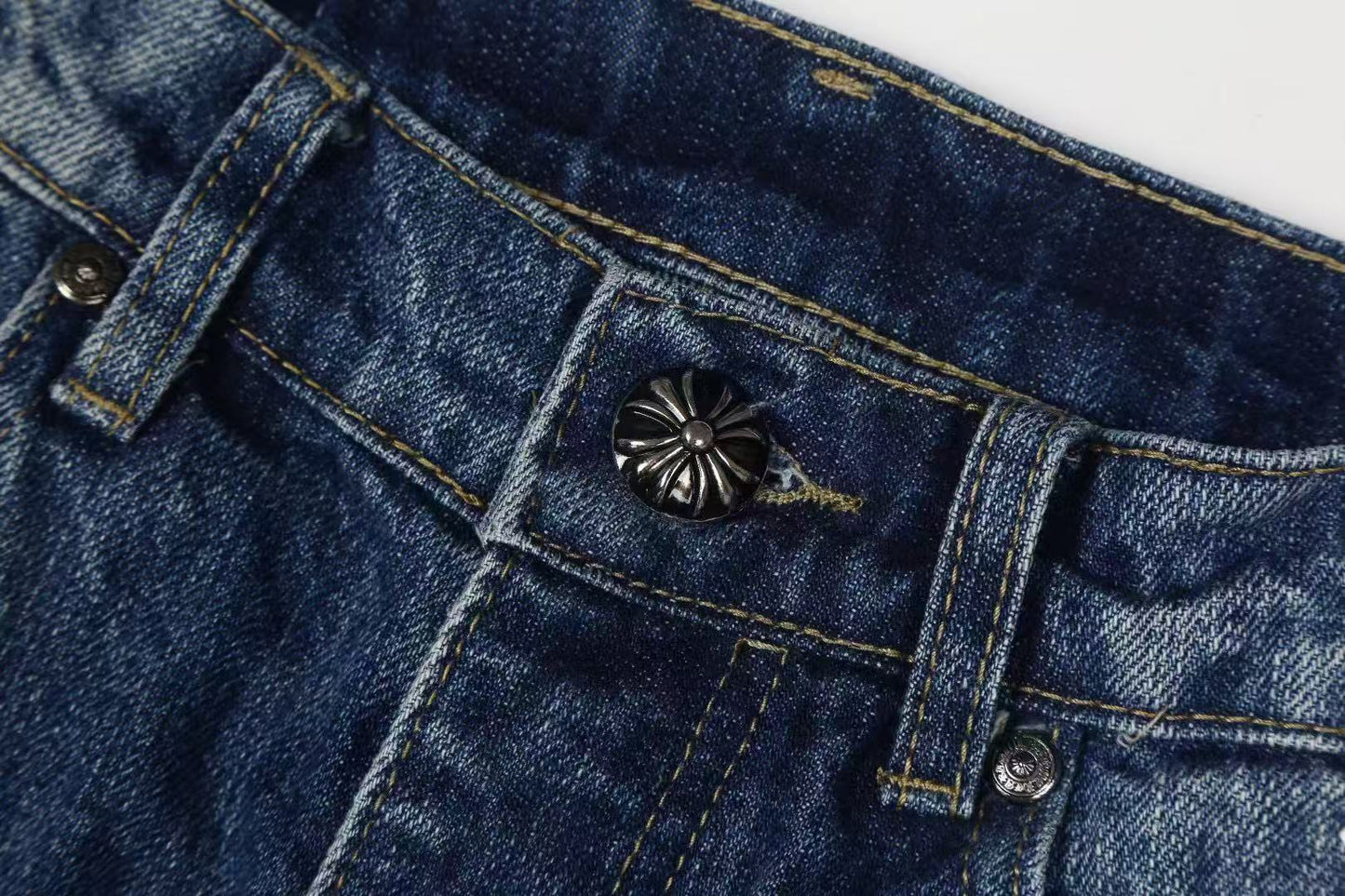 Chrome Hearts Jeans Washed Denim with Cross Leather Design for Men Women