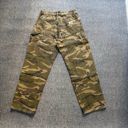 Carhartt Camo Cargo Pants Unisex Loose Fit Denim Workwear Streetwear High Street Japanese Style