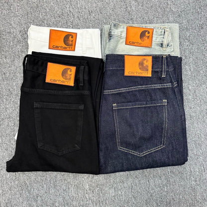 Trendy Carhartt Japanese Style Washed Straight Leg Jeans Spring Summer Casual White Denim Pants Simple and Fashionable