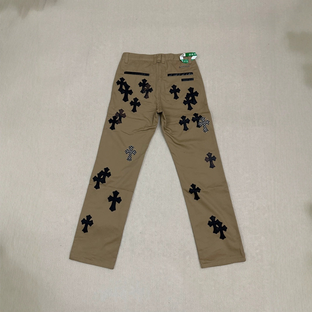 Edition Black White Zebra Stripe Cross Embroidery Straight Leg Vintage Washed Casual Jeans