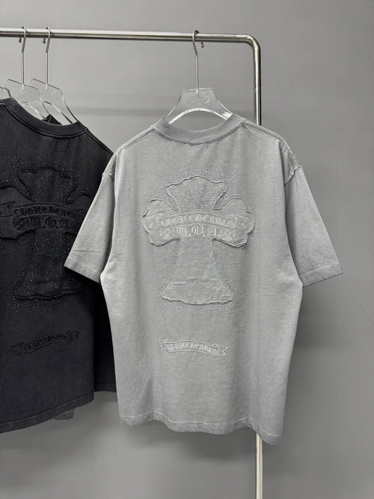 Chrome Hearts Summer Heavy Washed Vintage Short Sleeve T Shirt for Men and Women