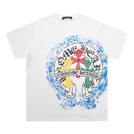 Chrome Hearts Colorful Cross Print Short Sleeve T Shirt Unisex Streetwear Fashion Trendy Tee