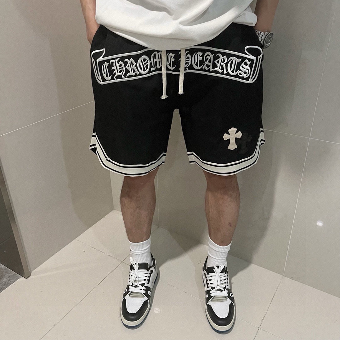 CH Summer New Cross Leather Patch Embroidered Cargo Shorts American High Street Style