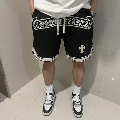 CH Summer New Cross Leather Patch Embroidered Cargo Shorts American High Street Style