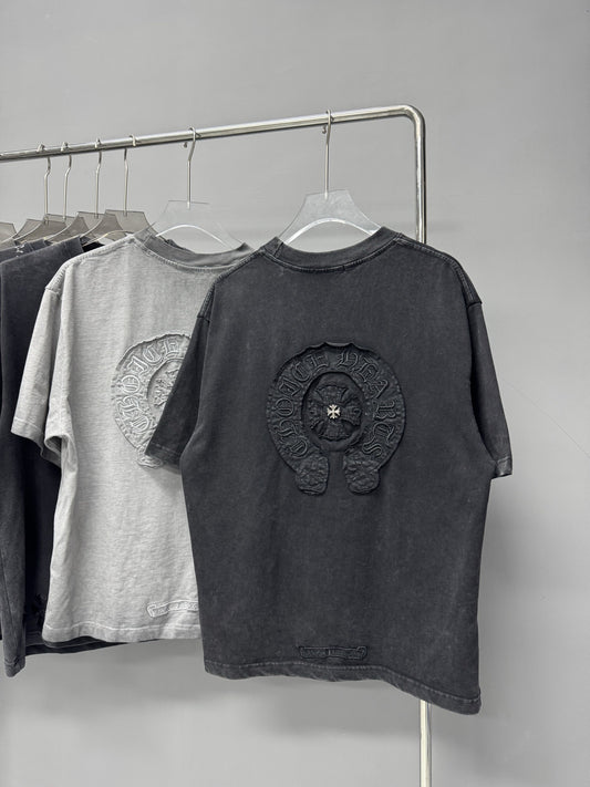 Summer Chrome Hearts Heavy Washed Cotton Distressed Short Sleeve Tee Unisex Vintage