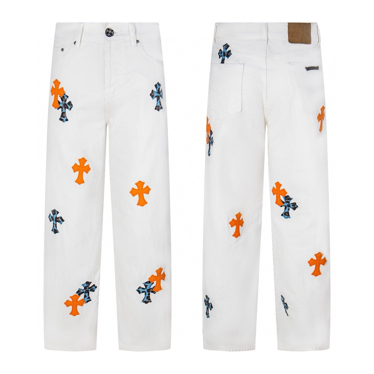 Chrome Hearts Cross Patchwork Distressed Jeans High Street Fashion for Men Women