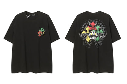 Chrome Hearts Cross Print Vintage Washed Cotton T-Shirt Unisex Streetwear Fashion