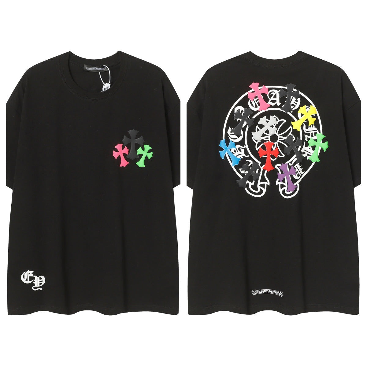Chrome Hearts Cross Color Patch Print Short Sleeve T Shirt High Quality Street Fashion
