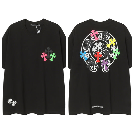 Chrome Hearts Cross Color Patch Print Short Sleeve T Shirt High Quality Street Fashion