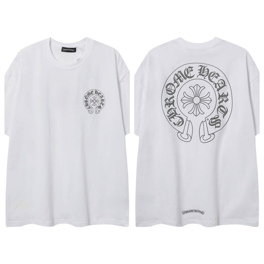 Chrome Hearts Cross Color Patch Print Vintage Washed Cotton Unisex Short Sleeve T-Shirt