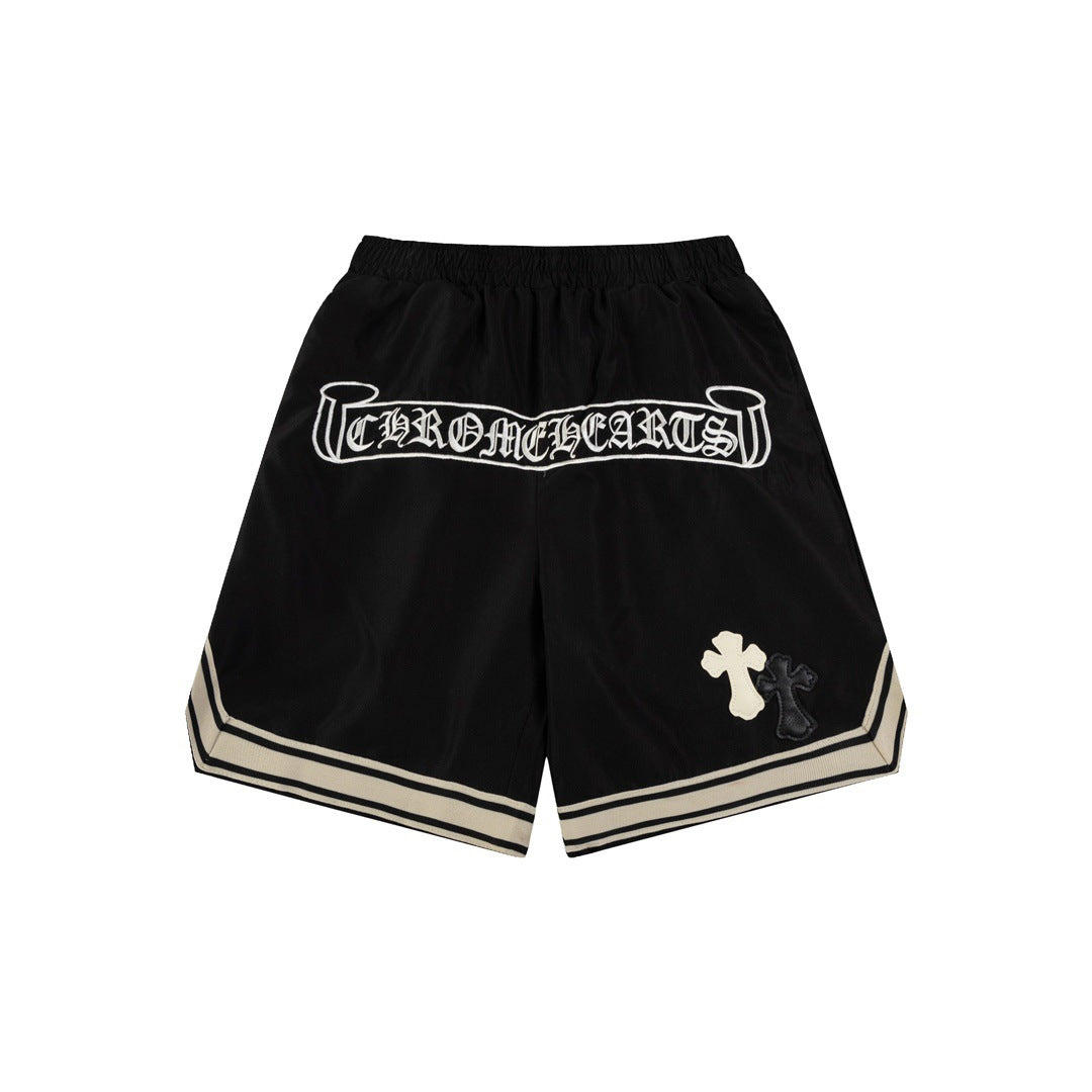 CH Summer New Cross Leather Patch Embroidered Cargo Shorts American High Street Style