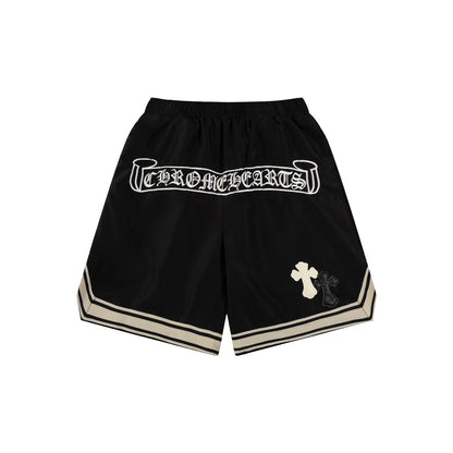 CH Summer New Cross Leather Patch Embroidered Cargo Shorts American High Street Style