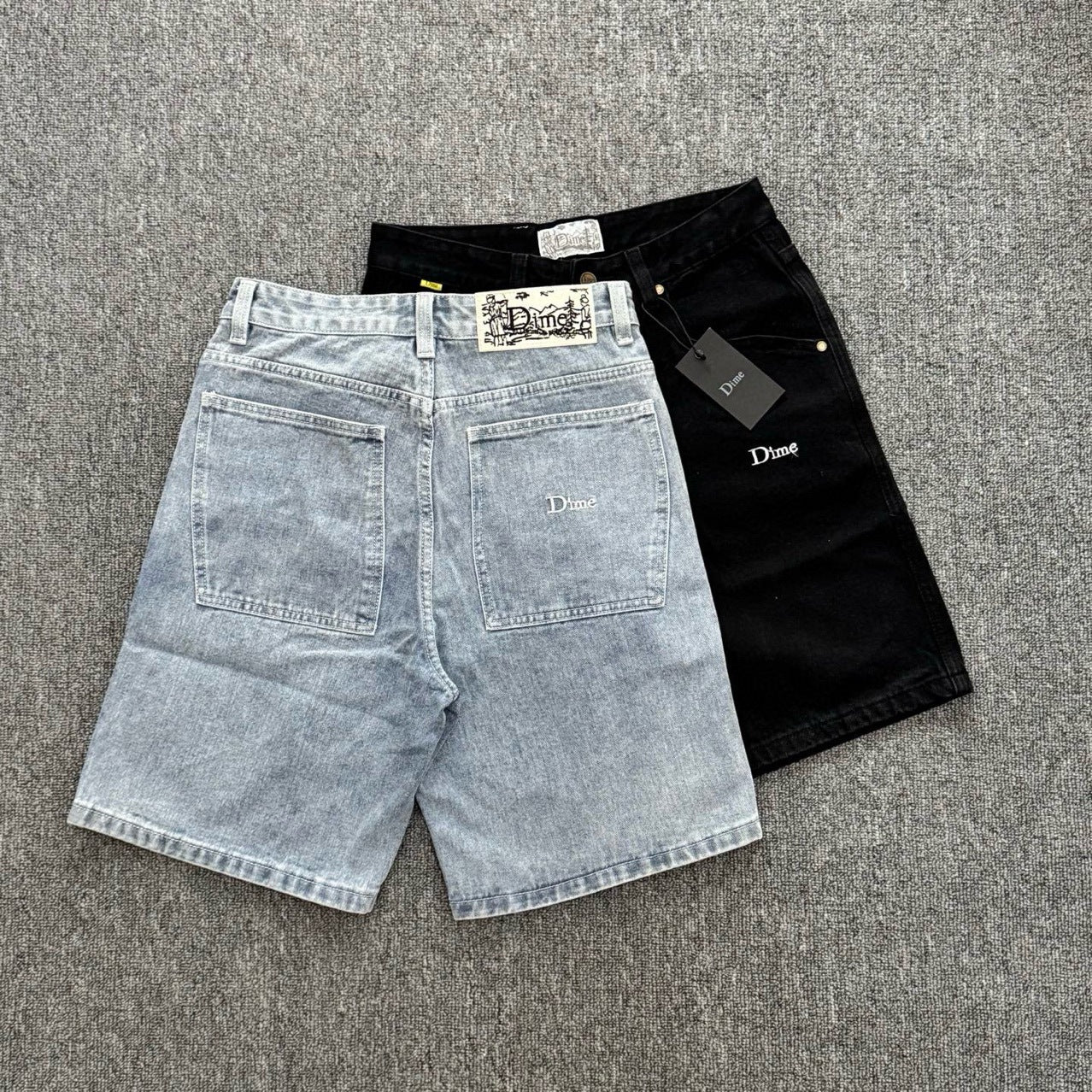 Dime Loose Straight Leg Denim Shorts Vintage American Retro Embroidery Summer Casual Mid Length