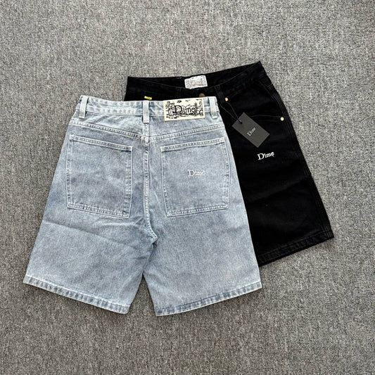 Dime Loose Straight Leg Denim Shorts Vintage American Retro Embroidery Summer Casual Mid Length