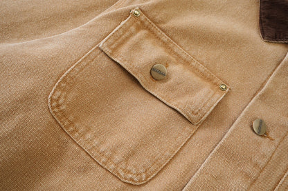 STU Collaboration Multi-Pocket Canvas Jacket Michigan Workwear Collared Jacket Loose Felt Lining