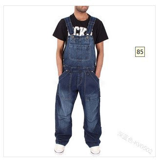 Jeans de jeans de uma peça de uma peça de várias bolsos soltos de cor casual de cor solida