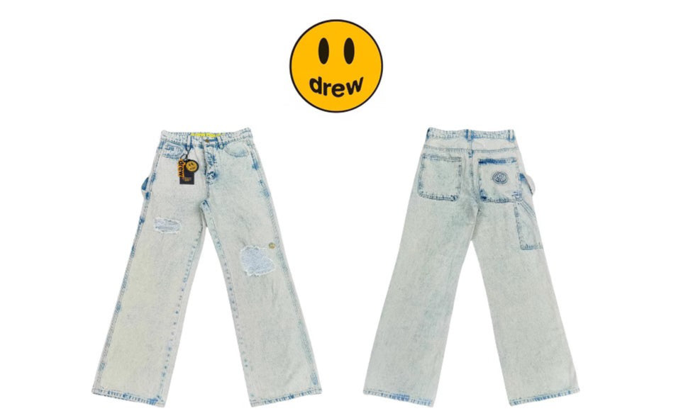 DREW house mini smiley face logging embroidery carpenter jeans unisex new top version