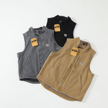 V33 Canvas Workwear Warm Vest, Sheepskin Fleece, Simple Loose-fitting Jacket